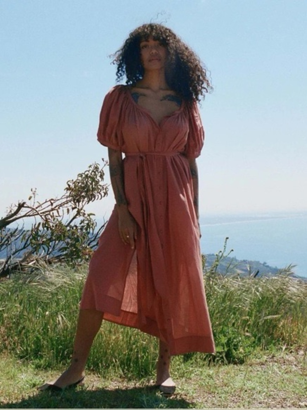 Doen Juno Tierra Belted Maxi Dress Short Sleeve Button Down